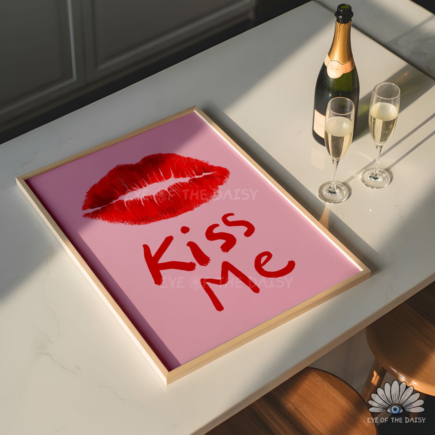 Hand drawn red lips Kiss Me poster printable wall art, funky, retro and Y2K inspired for bedrooms, dorms or living rooms
