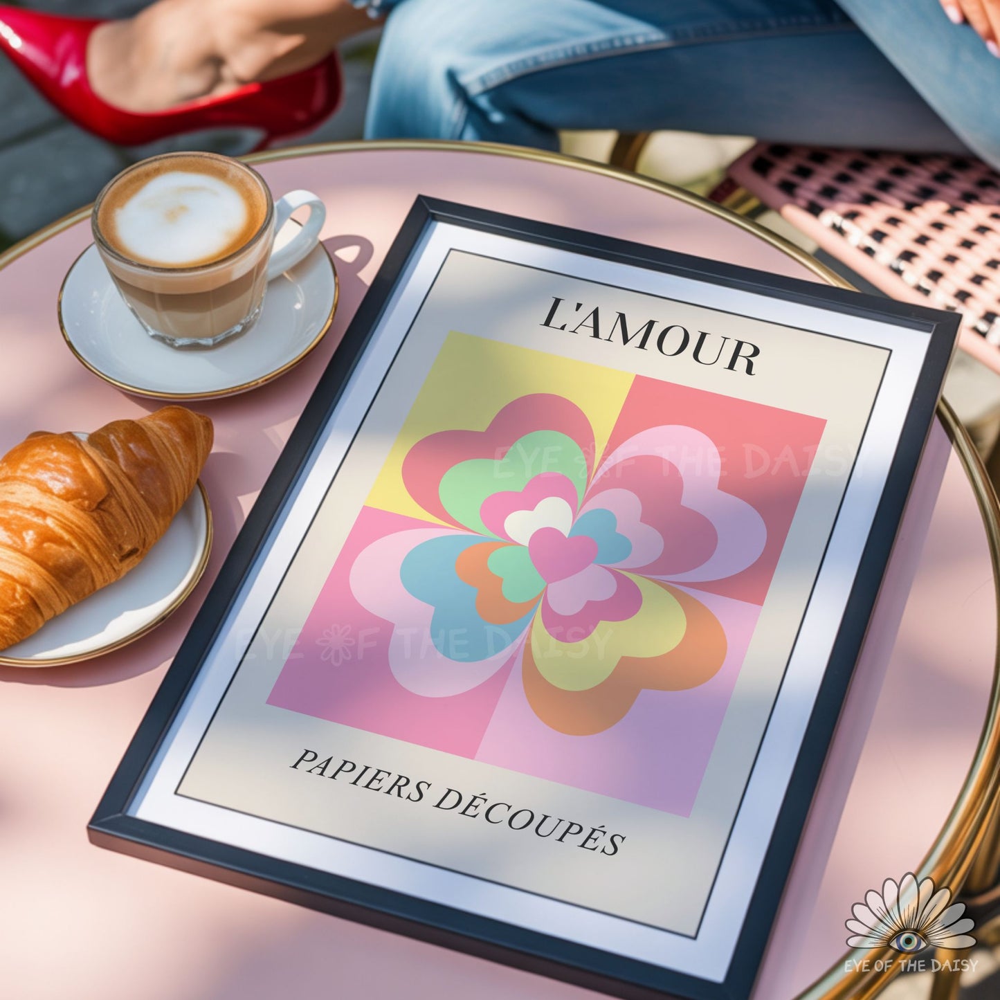 L’Amour digital download poster, abstract pastel geometric flower printable for modern and contemporary interiors