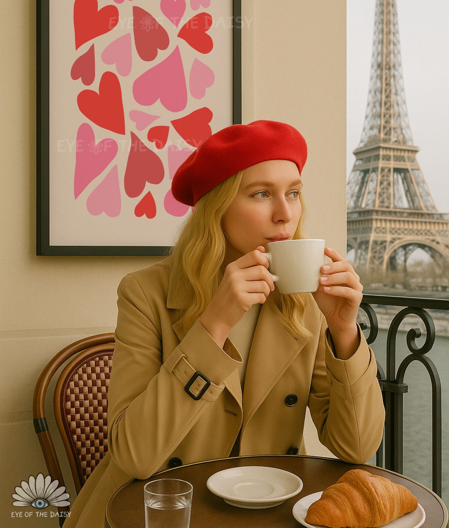 Colorful abstract hearts wall decor in red and pink, funky modern art for eclectic home interiors