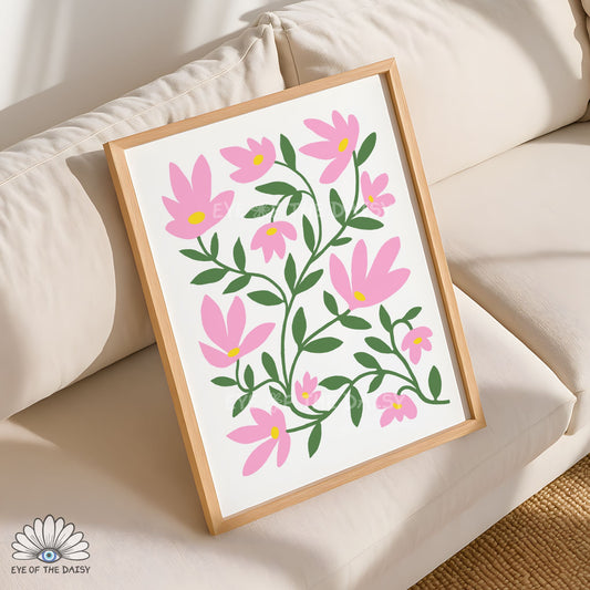 Pink Flowers Printable Wall Art | Pink Abstract Floral Print Digital Download | Whimsical Botanical Poster