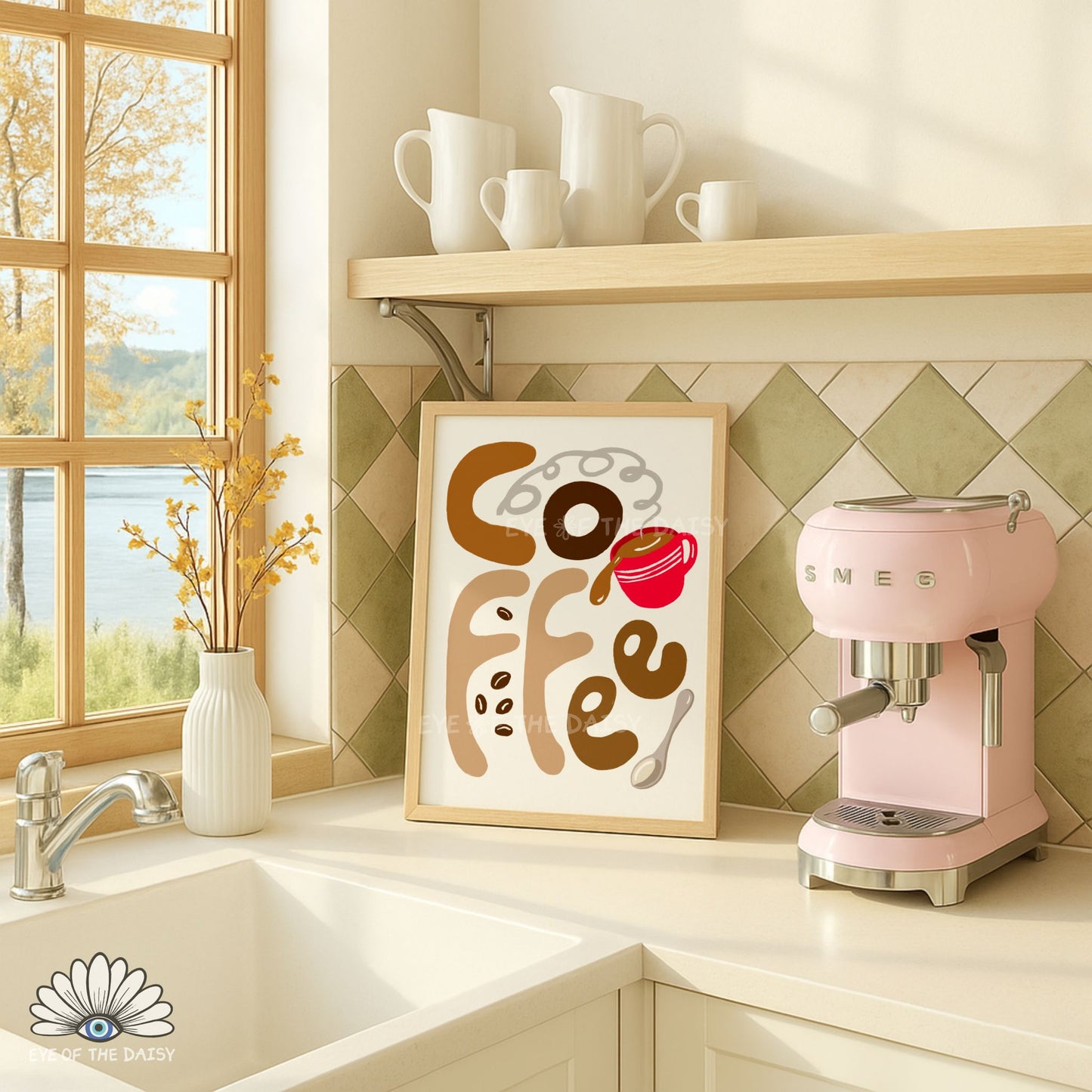 Cup of coffee bar printable wall art, bold kitchen poster instant download