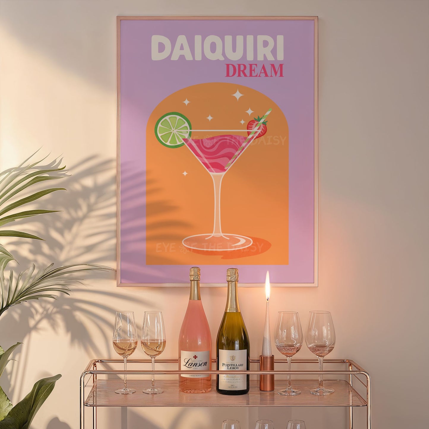 Printable Daiquiri drink wall art, fun alcohol poster download for trendy home bar or retro bar cart decor in bold colors