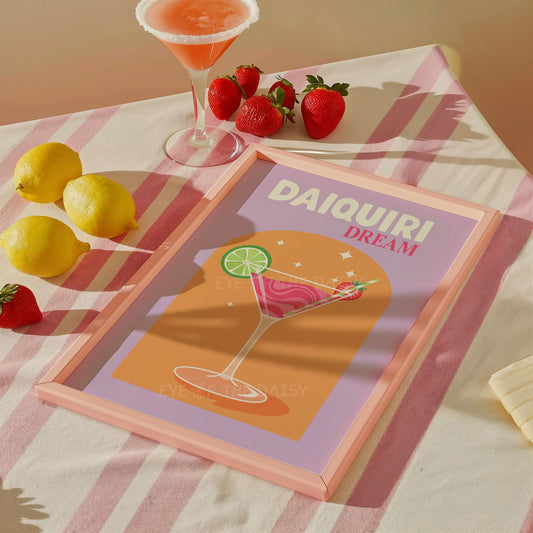 Colorful Daiquiri cocktail art print, retro drink poster for funky home bar or vibrant bar cart gallery wall, digital instant download