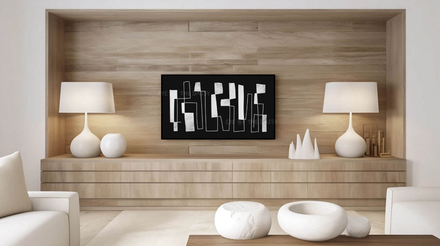 Black & White Contemporary Line Abstract 4K TV Art | Mid Century Modern TV Artwork 4K