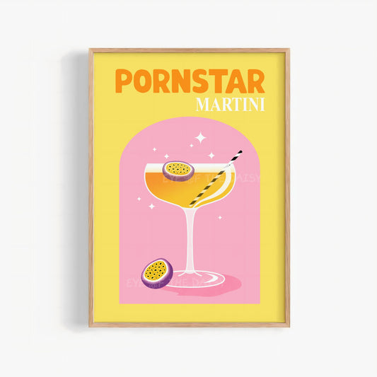 Trendy Pornstar Martini printable wall art, digital drink poster perfect for colorful DIY decor or fun cocktail-themed space