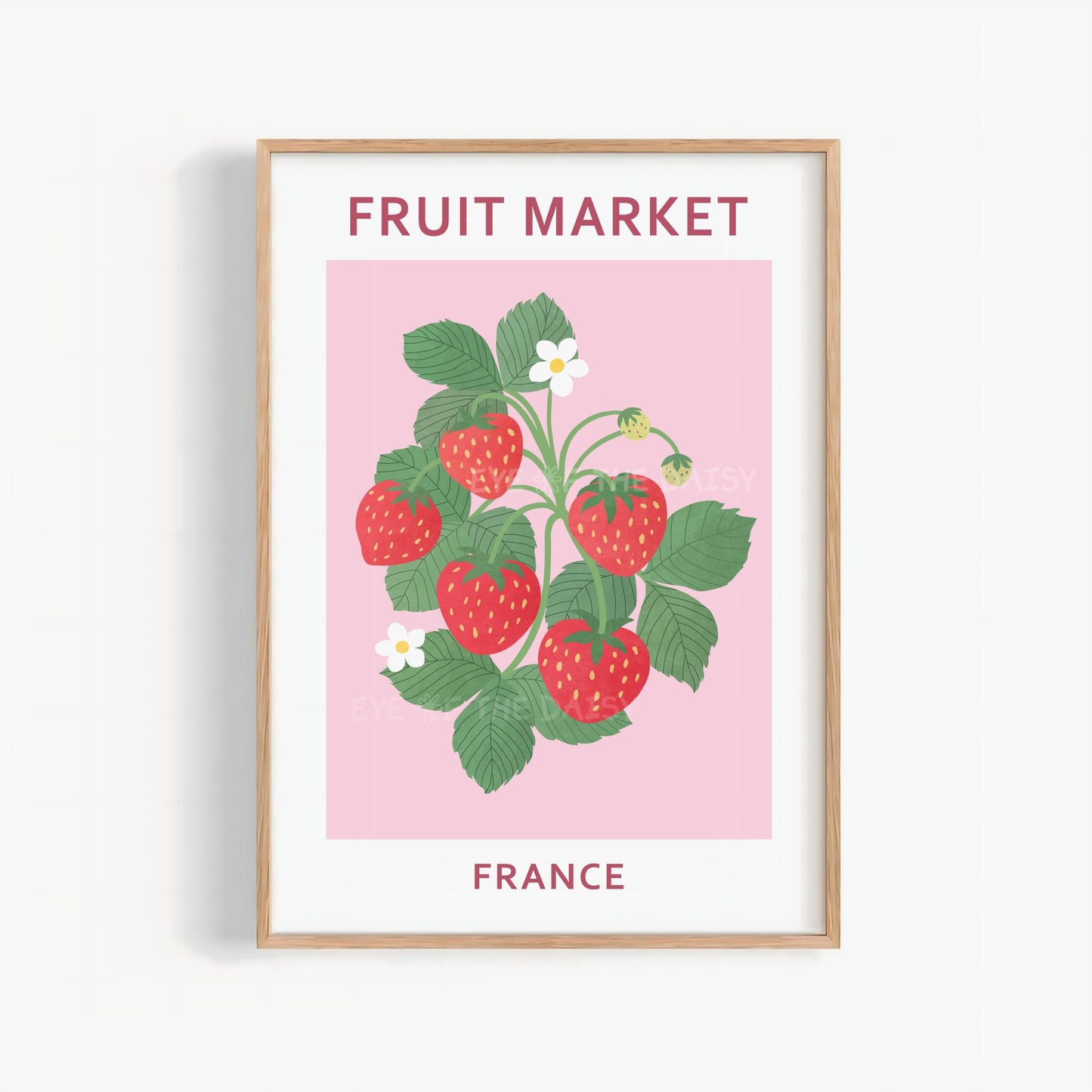 Fruit Market France print — pastel pink red abstract strawberry botanical illustration digital download poster for gallery wall decor
