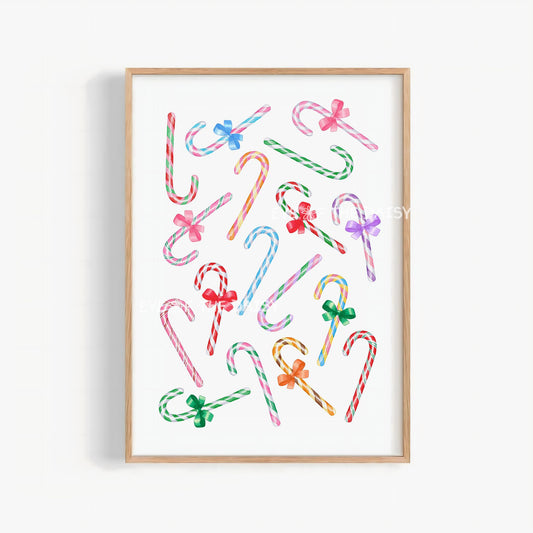 Colourful Candy Canes Print Digital Download | Fun Trendy Holiday Printable Wall Art