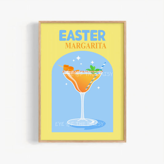 Spring Easter margarita printable wall art, retro cocktail digital download