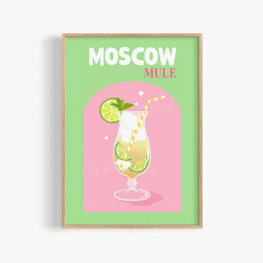 Funky Moscow Mule cocktail digital print – retro drink poster printable, perfect for dinner parties, kitchens, or bar cart wall decor