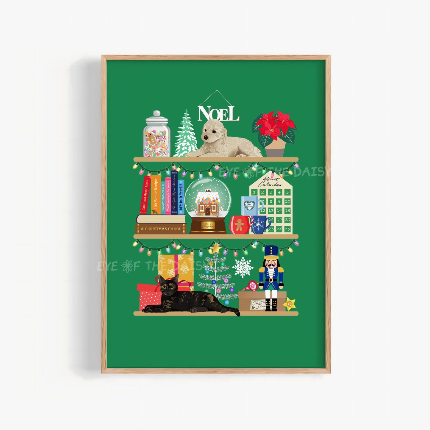 Personalised Pet on Christmas Shelves Digital Print | Custom Pet Drawing Printable Wall Art