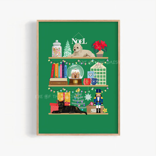 Personalised Pet on Christmas Shelves Digital Print | Custom Pet Drawing Printable Wall Art