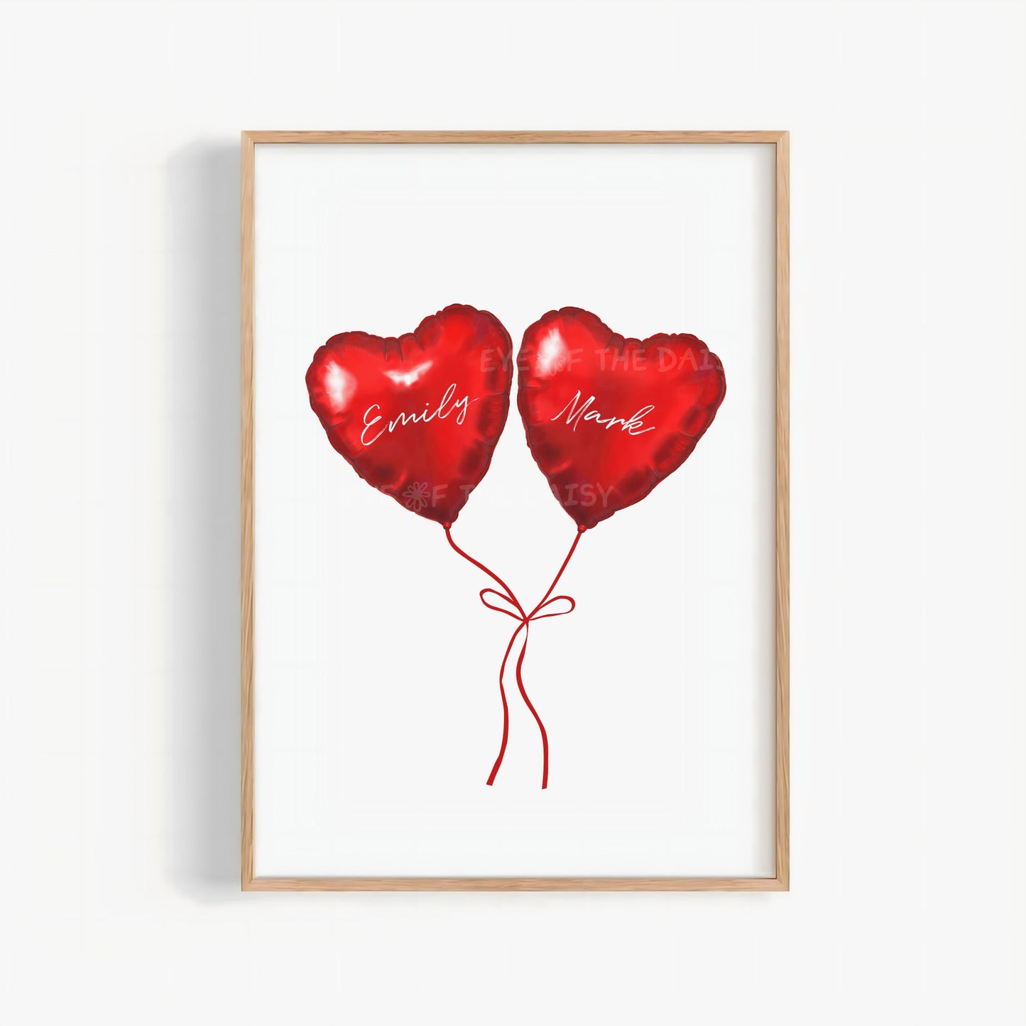 Personalized couples print, red heart balloons wall art, romantic custom couples gift, digital download