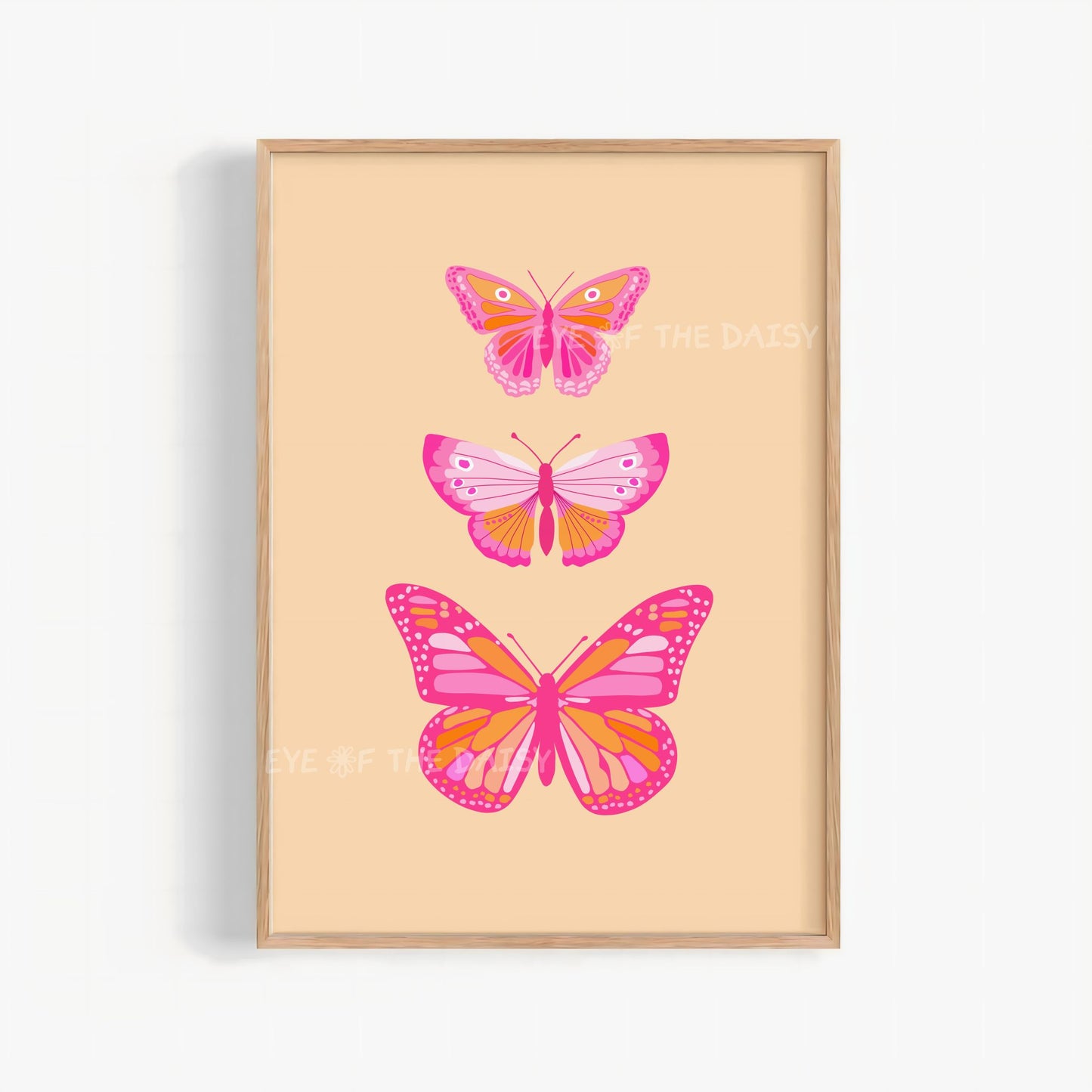 Coquette-style butterfly print in retro pink and orange, digital wall art for trendy dorm room or college apartment gallery wall