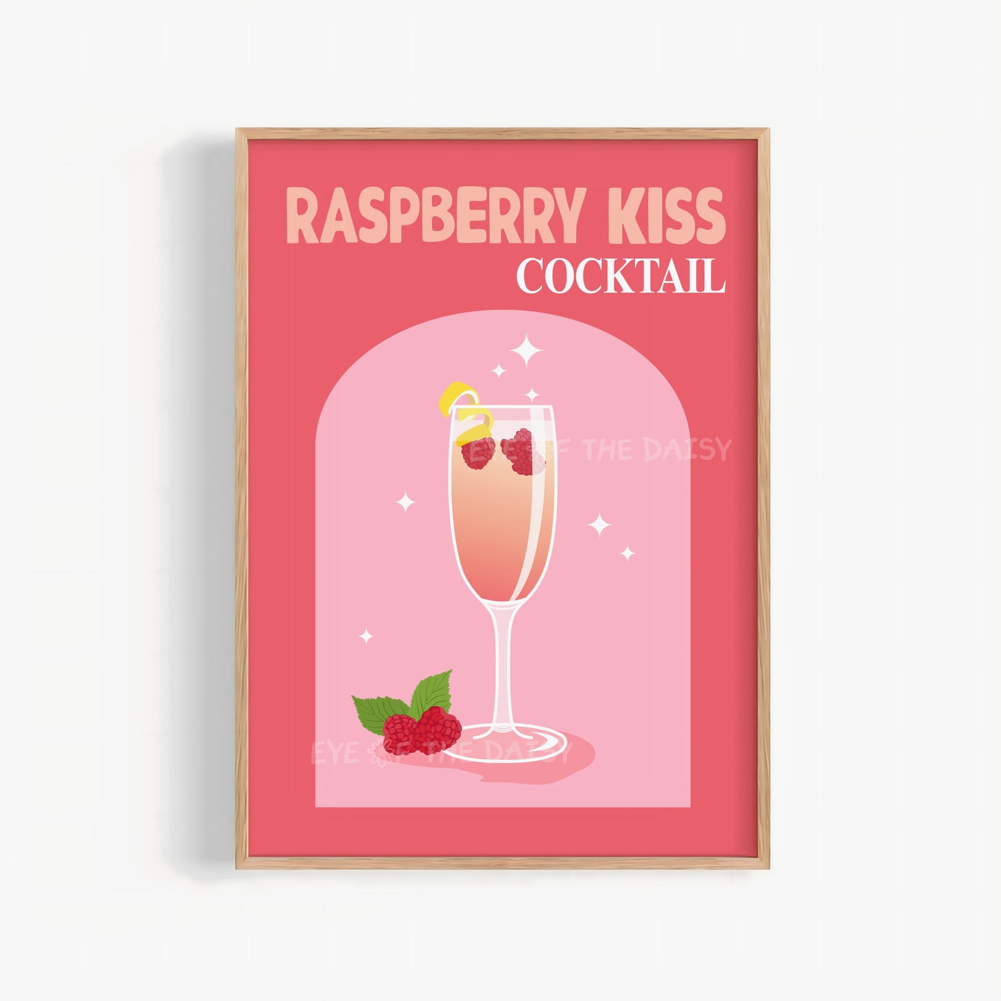 Valentine’s Day prosecco cocktail printable wall art, pink raspberry drink print digital download for bar cart decor