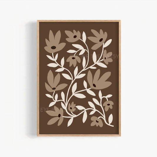 Neutral Abstract Flowers Printable Wall Art | Brown and Beige Botanical Print Digital Download
