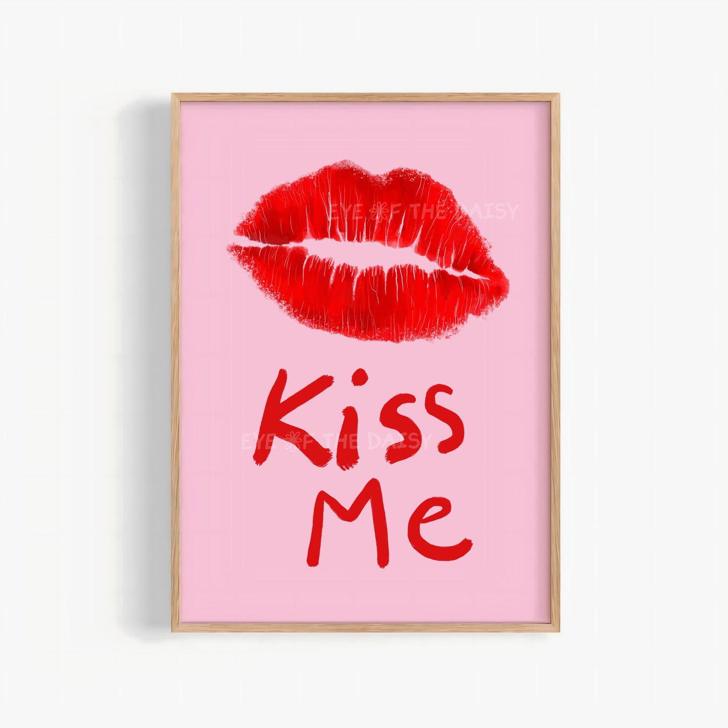 Hand drawn red Kiss Me lips printable wall art for Valentine’s Day or dopamine decor in bedrooms or dorms