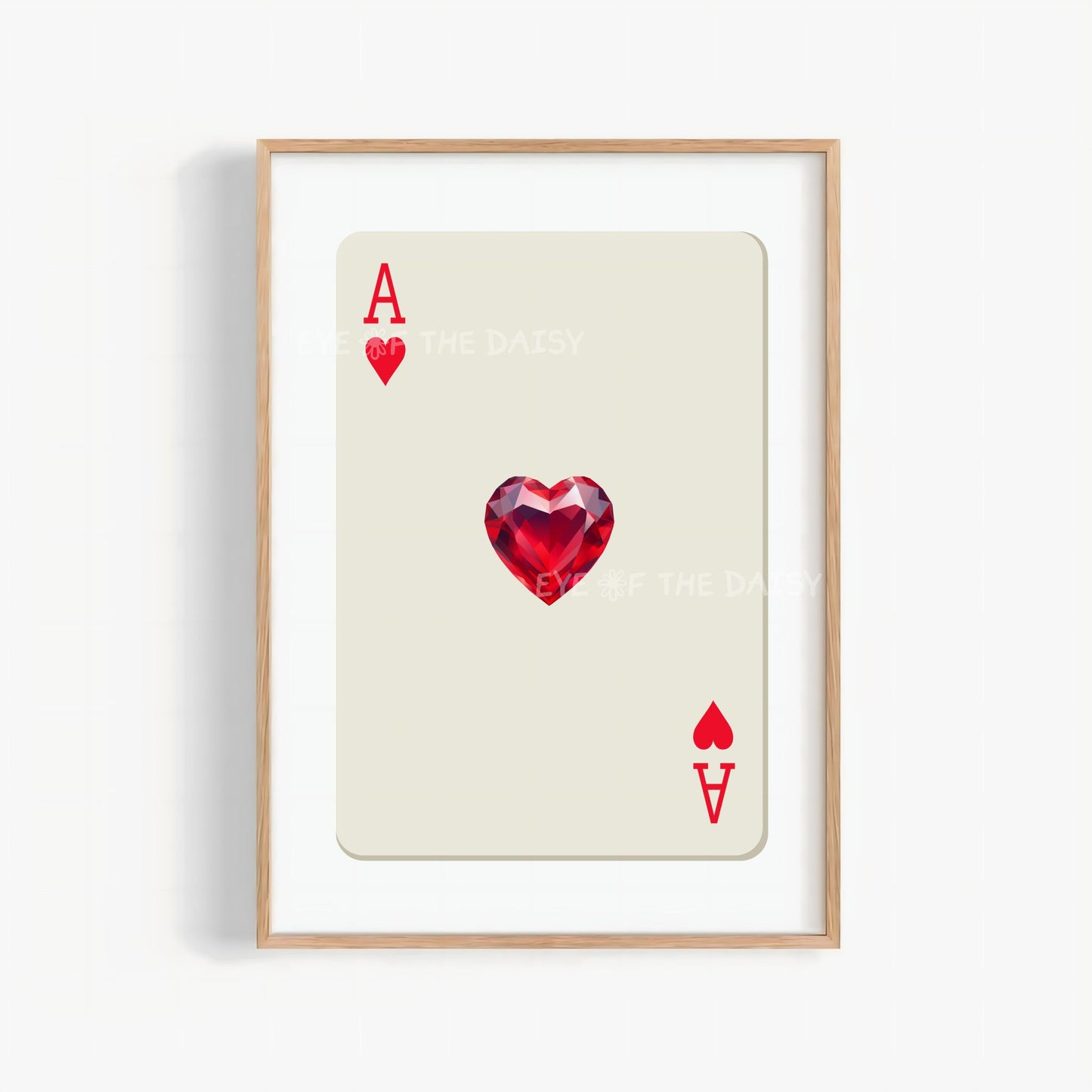 Playful playing card Ace of Hearts printable wall art — red and beige digital download with heart jewel, perfect quirky poster printable
