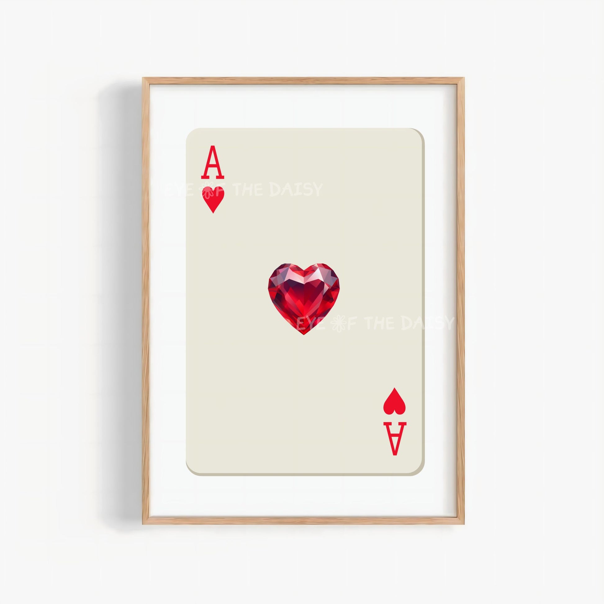 Playful playing card Ace of Hearts printable wall art — red and beige digital download with heart jewel, perfect quirky poster printable