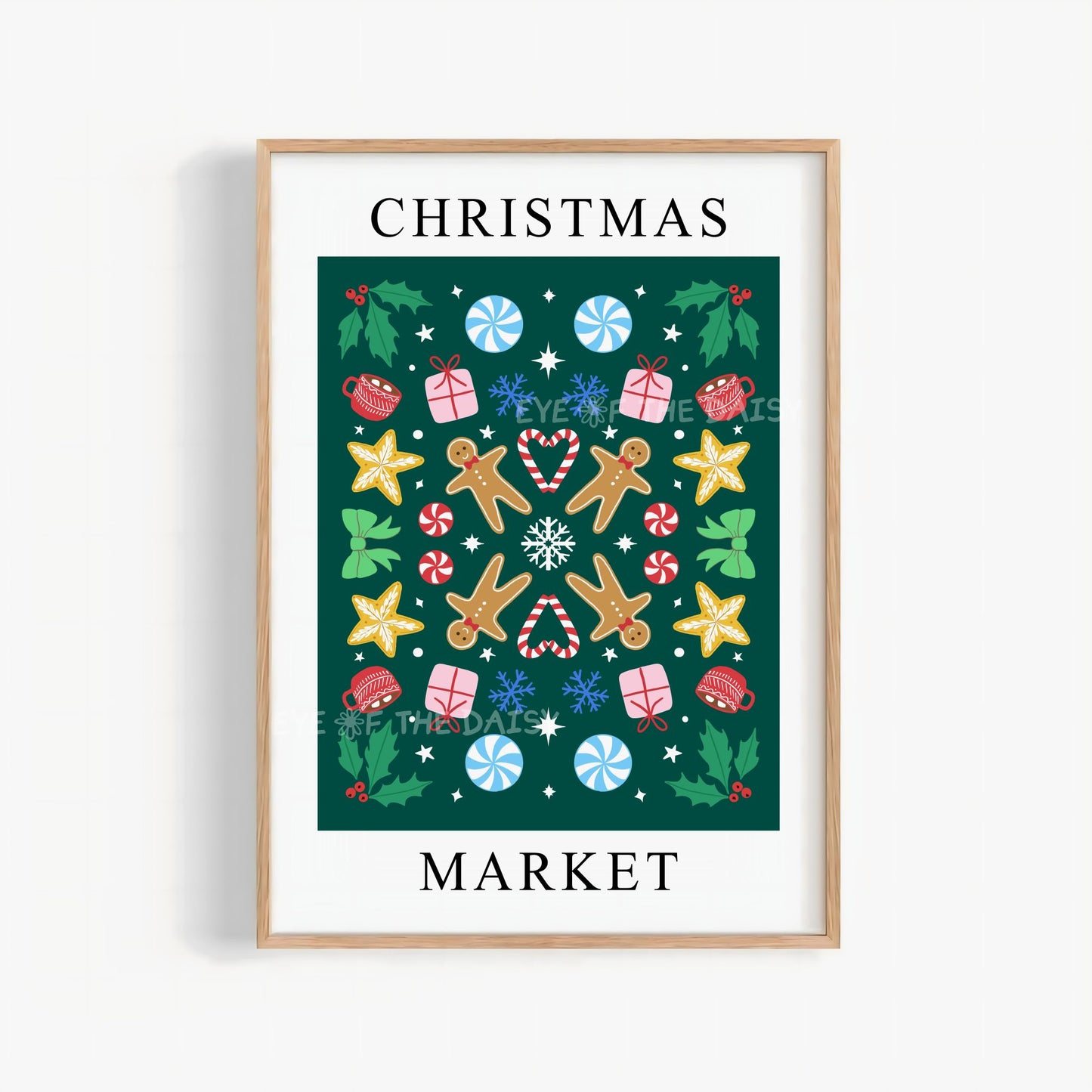 Christmas Market Digital Art Print | Nordic Folk Art Holiday Decor | Printable Wall Art