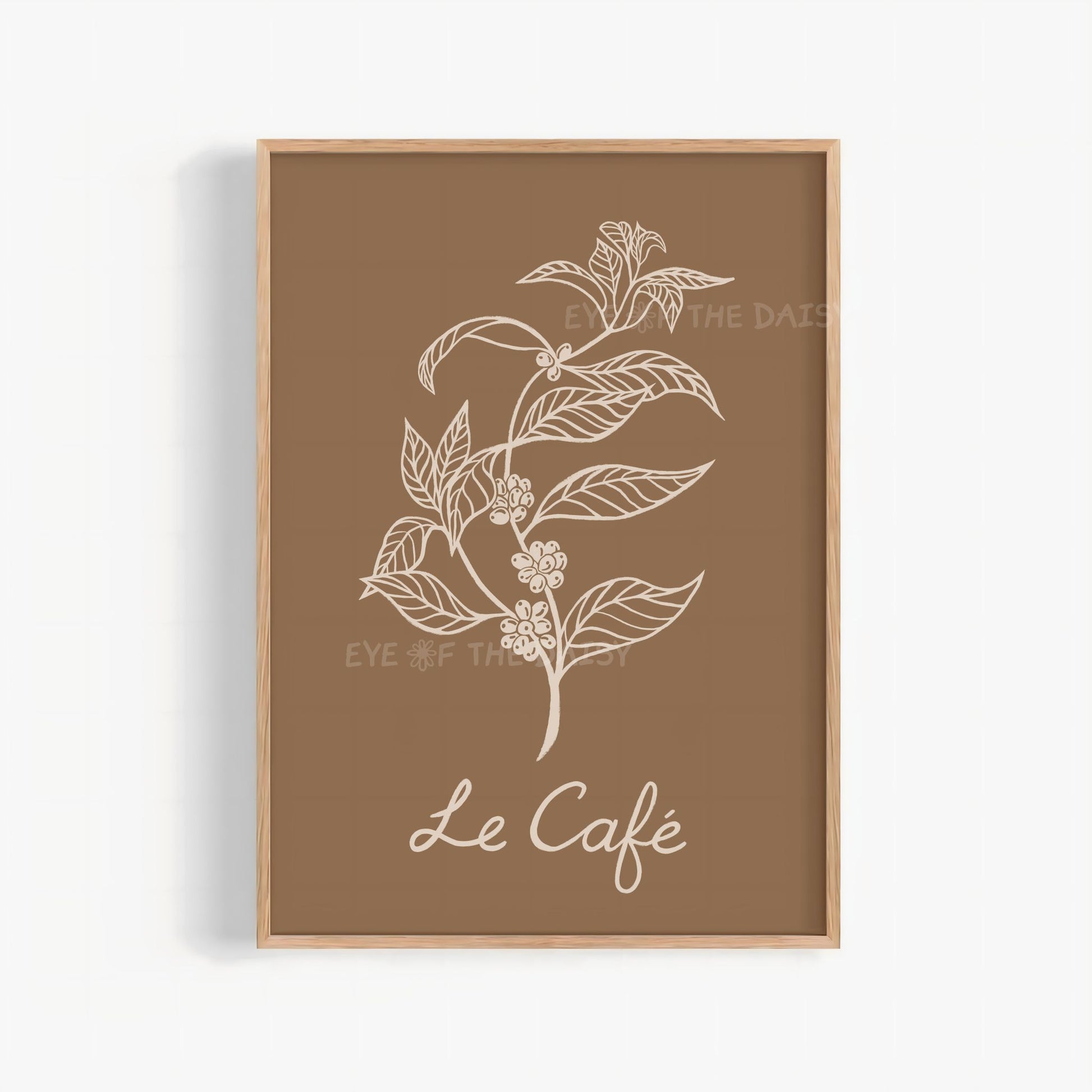 Hand drawn coffee plant printable wall art on tan beige background, ideal for home coffee bar wall art