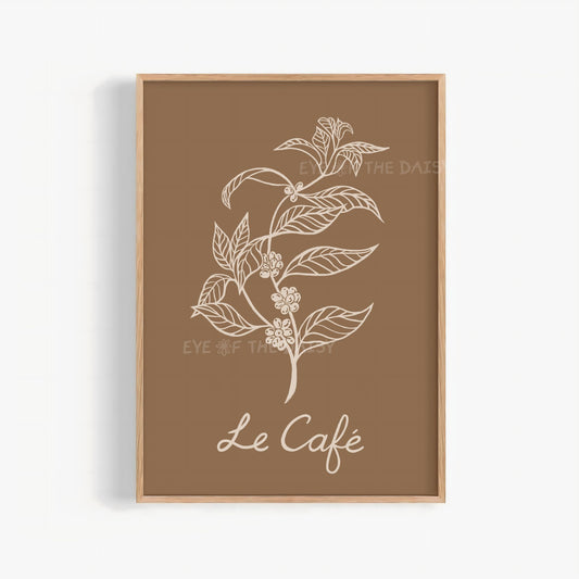 Hand drawn coffee plant printable wall art on tan beige background, ideal for home coffee bar wall art
