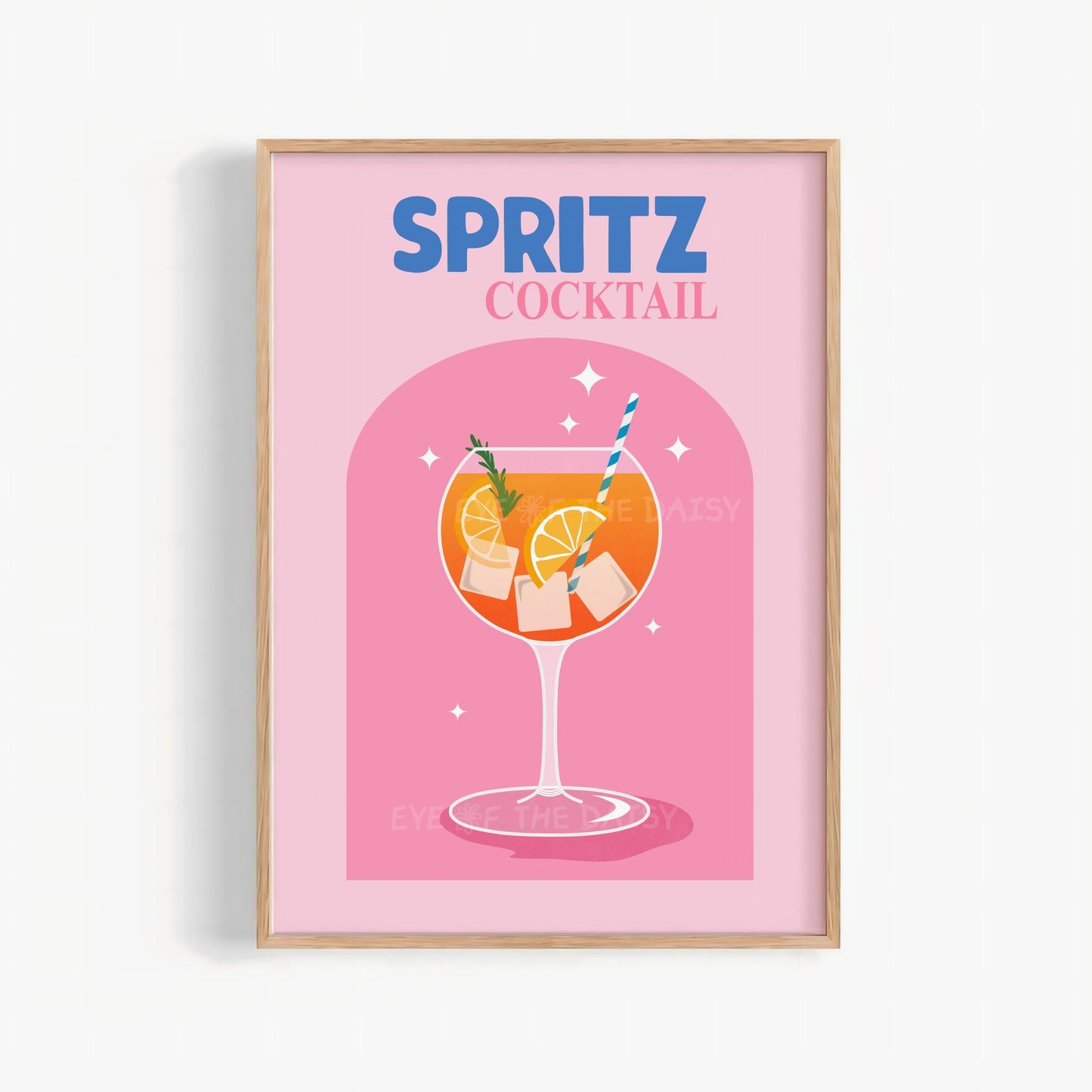 Colourful printable poster of a trendy "Spritz" cocktail in pink & orange with text