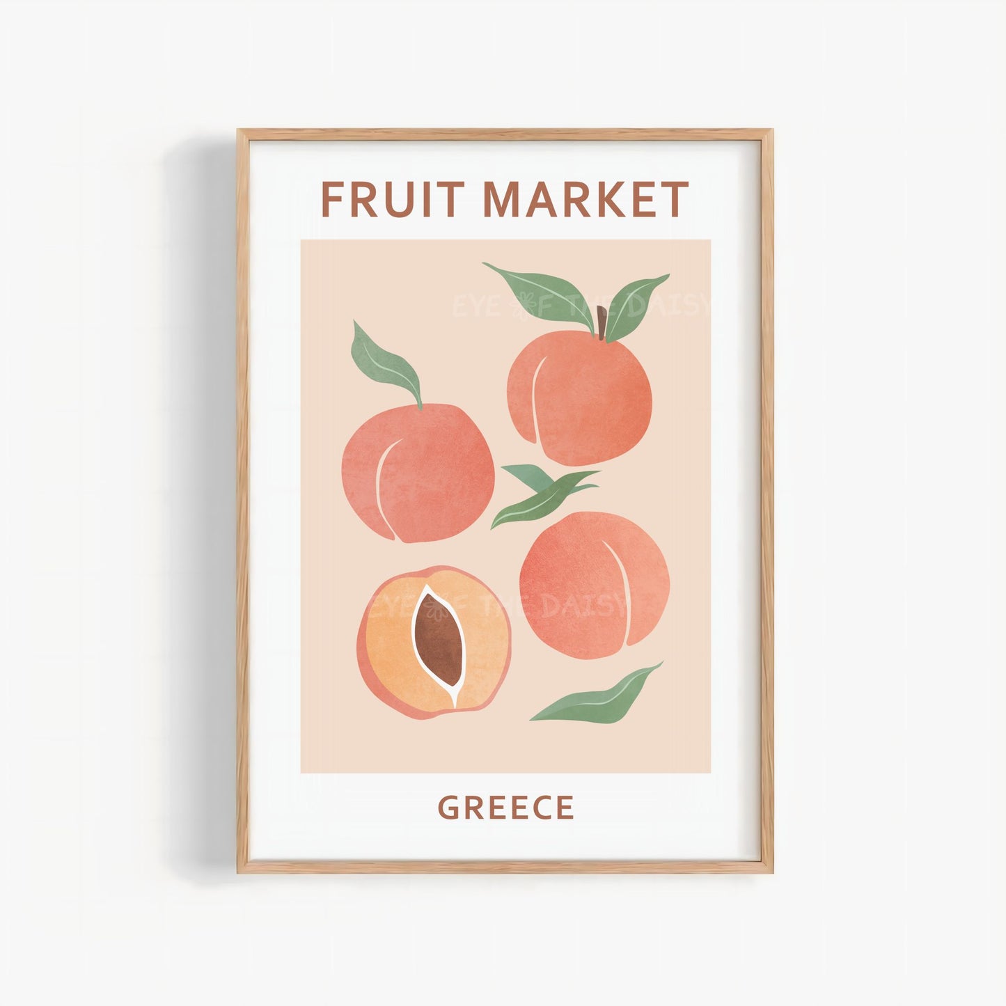 Fruit Market Greece peach wall art print — pale orange abstract fruit poster for instant download and modern printable wall decor