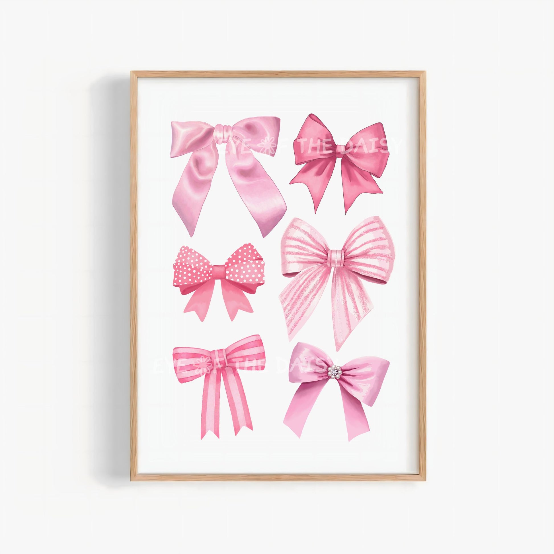 Pink watercolour bows printable wall art, balletcore coquette wall decor for nursery or dorm room