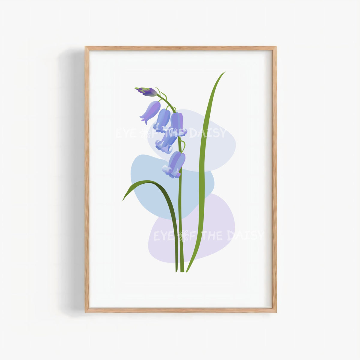 pastel blue abstract bluebell print digital download, simple minimalist botanical wall art for bedroom decor