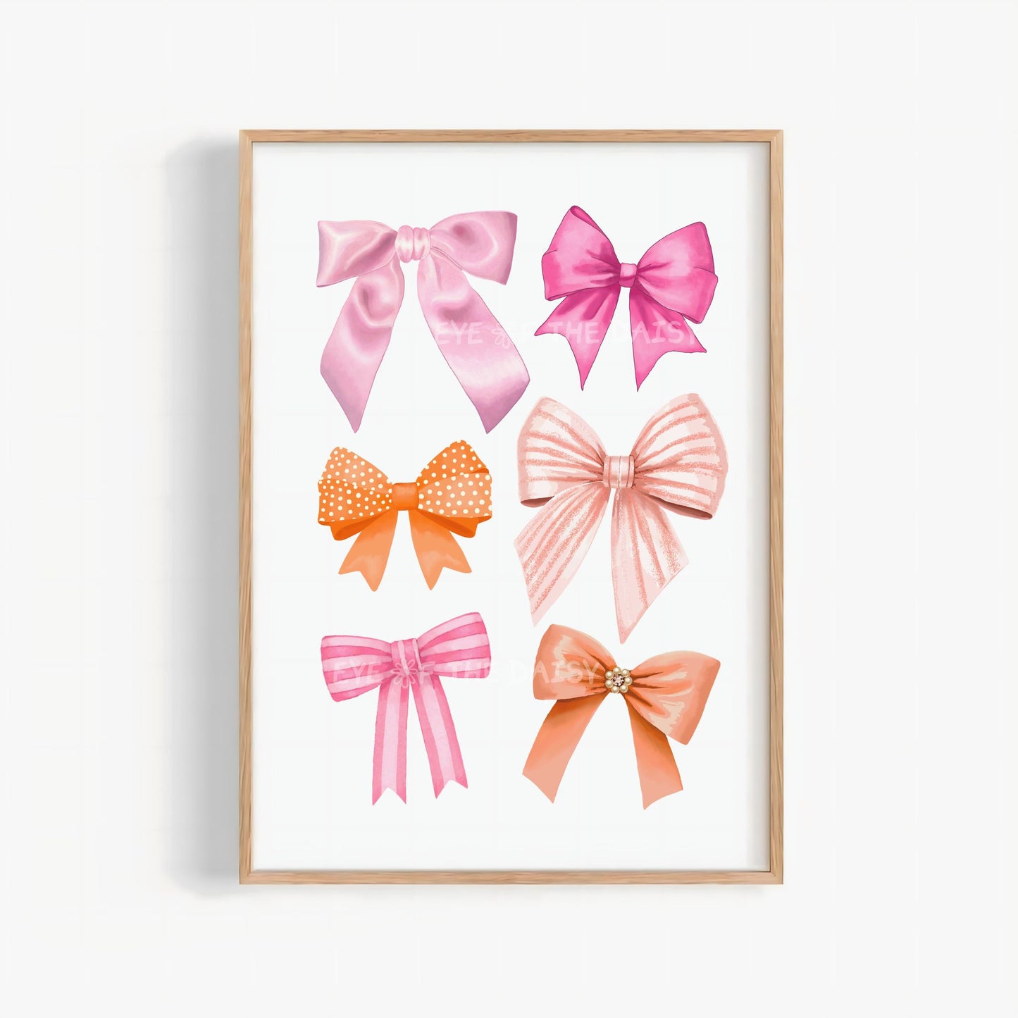 Trendy pink & orange watercolor bows & ribbons print digital download - great for dorm room decor