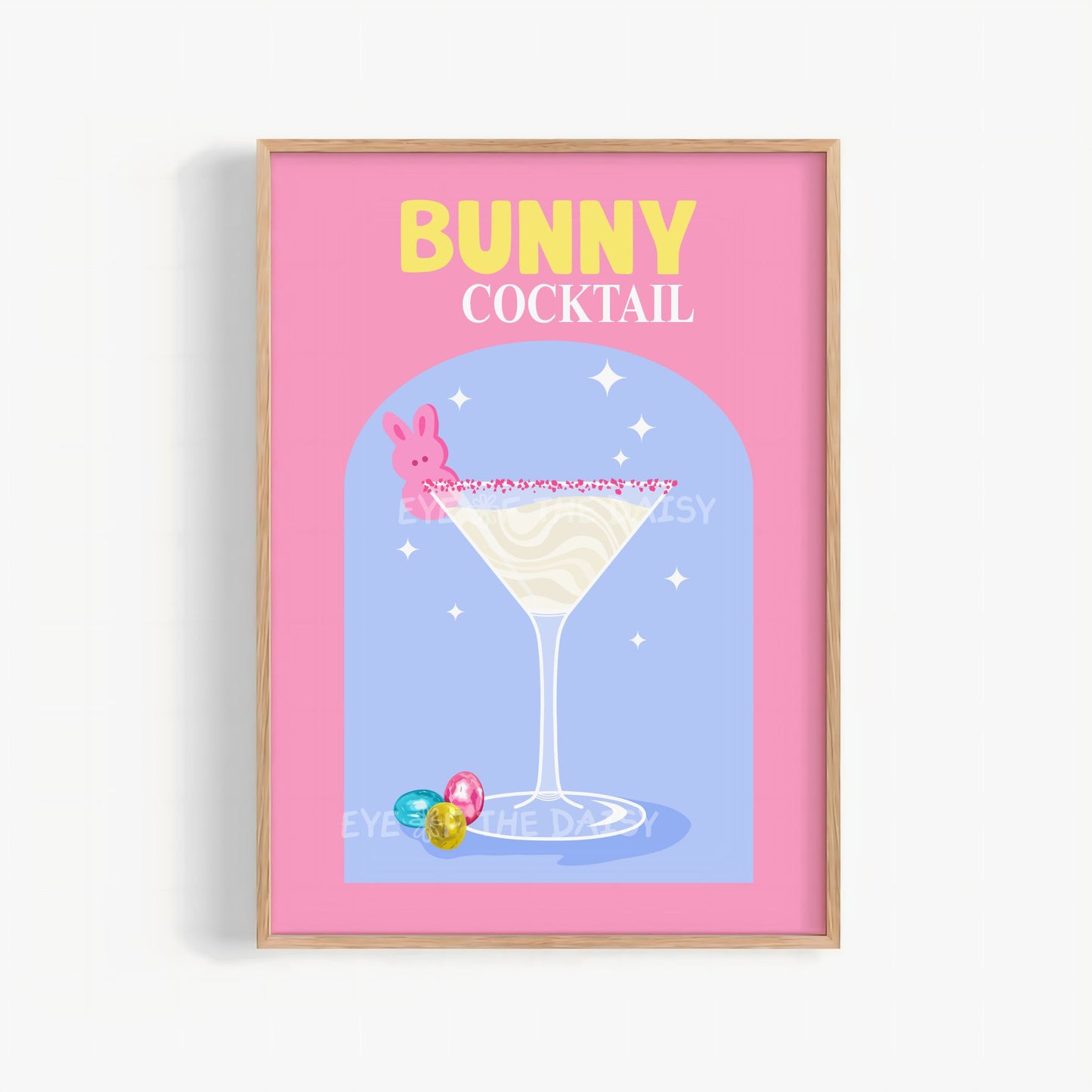 Bunny Cocktail printable wall art, pastel Easter bar sign, colorful Easter party decor