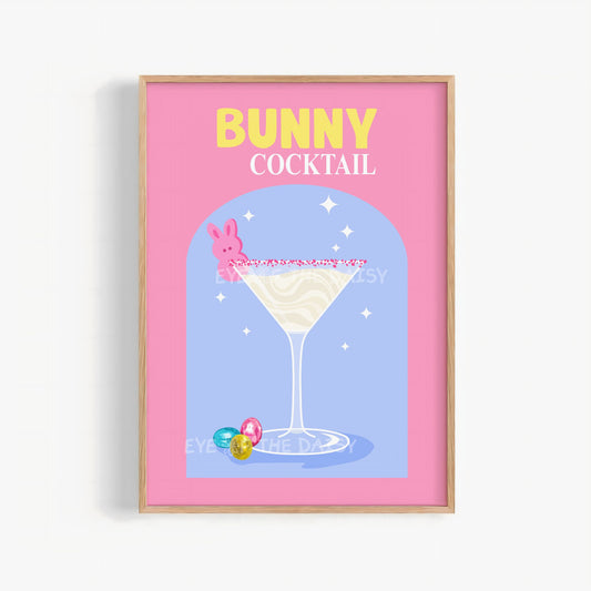 Bunny Cocktail printable wall art, pastel Easter bar sign, colorful Easter party decor