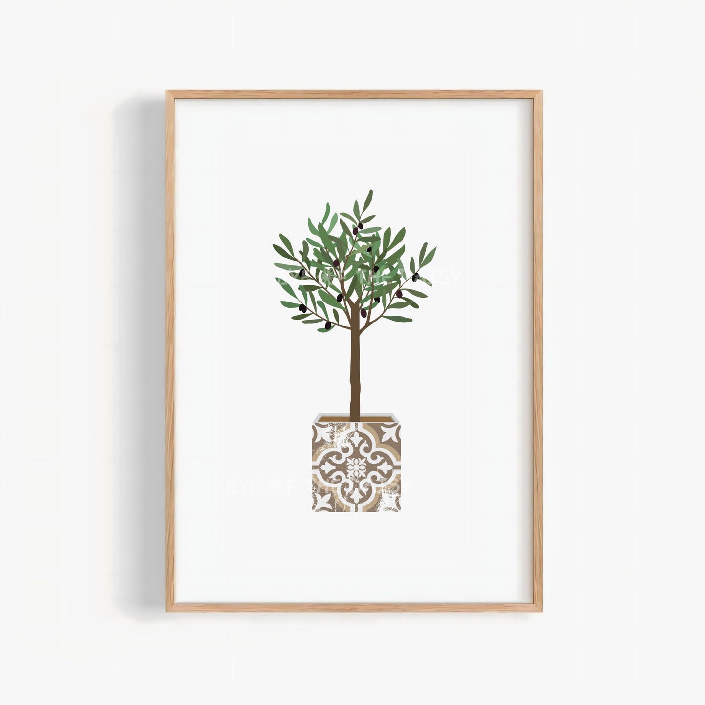 Minimalist Mediterranean olive tree print in boho vase pot – sage green beige botanical printable wall art, perfect downloadable DIY decor for living rooms