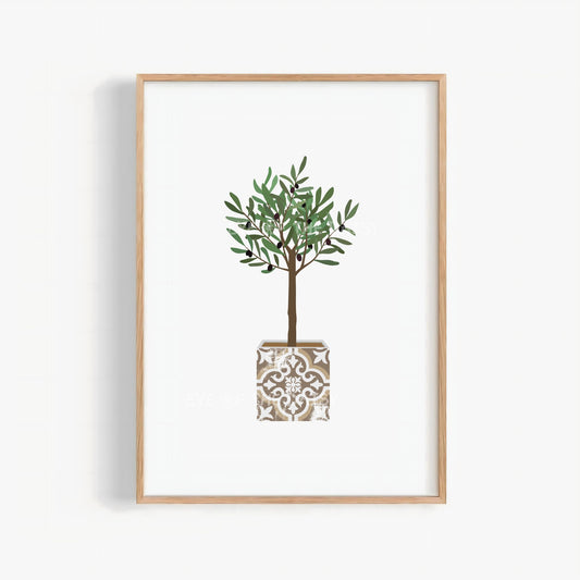 Minimalist Mediterranean olive tree print in boho vase pot – sage green beige botanical printable wall art, perfect downloadable DIY decor for living rooms