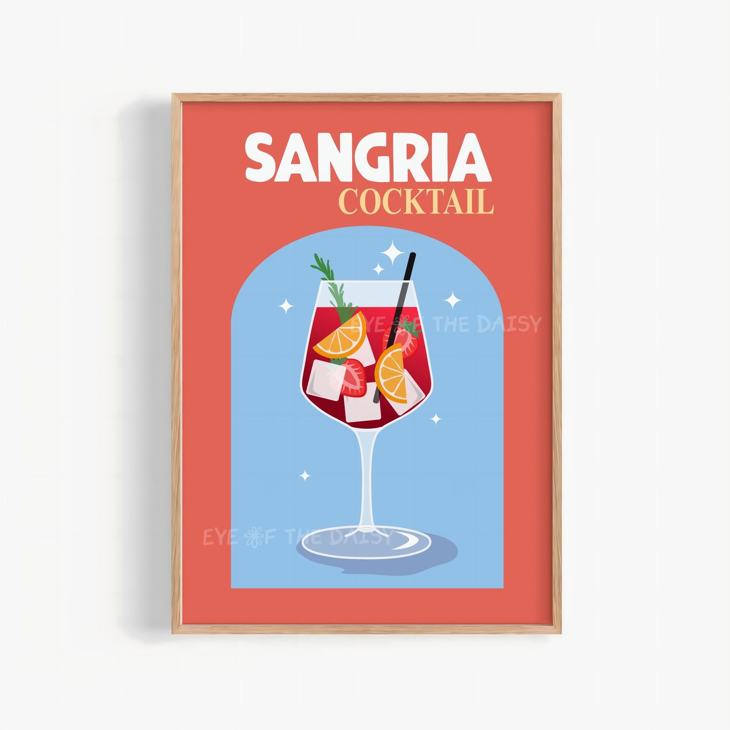 Sangria cocktail poster with Mediterranean flair, fun and vibrant printable drink wall art for digital download