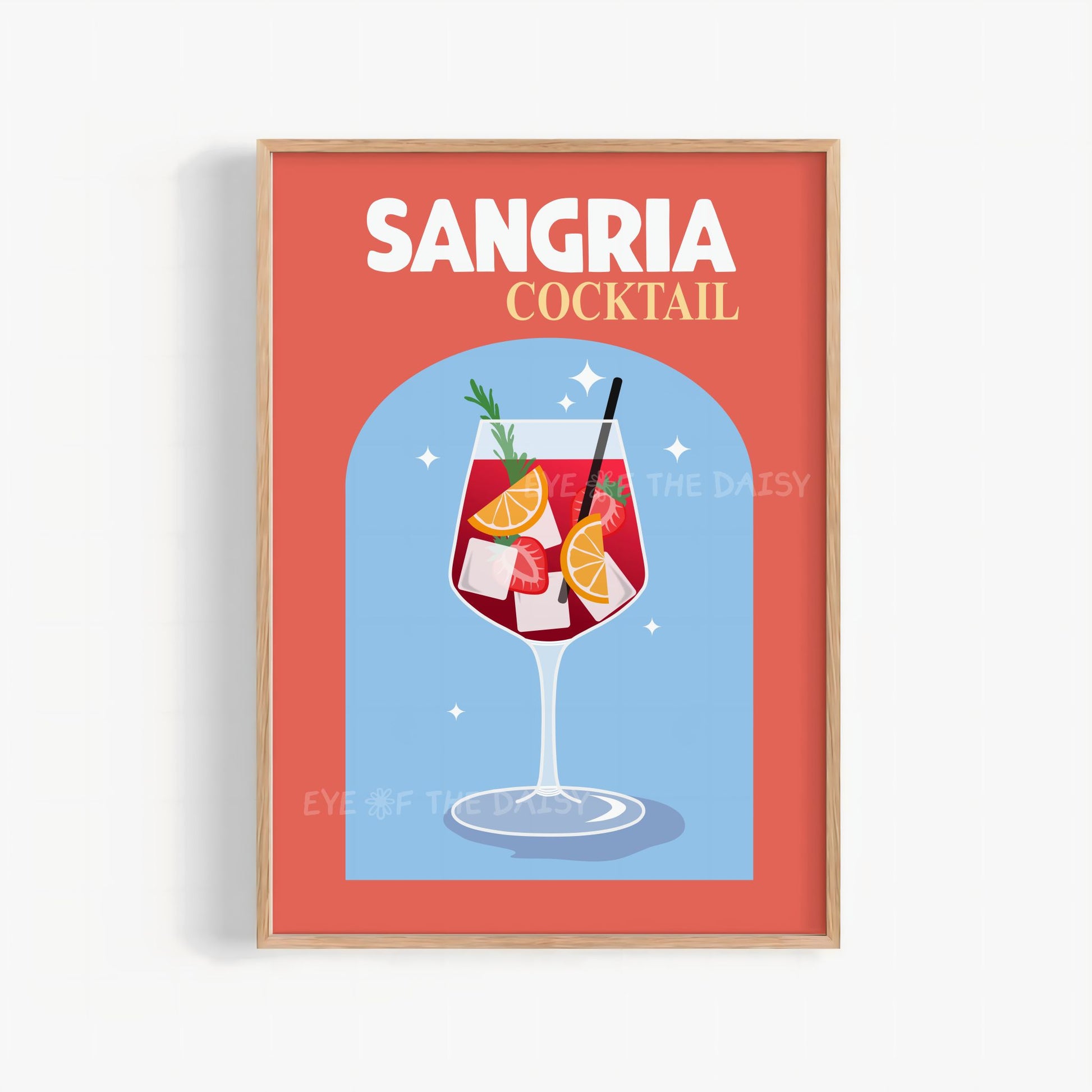 Sangria cocktail poster with Mediterranean flair, fun and vibrant printable drink wall art for digital download