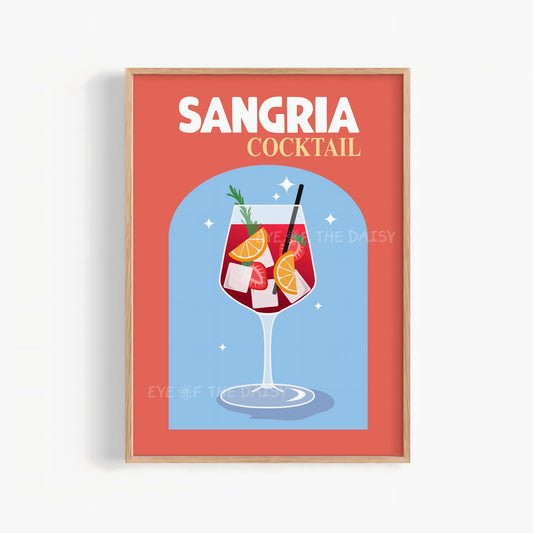 Sangria cocktail poster with Mediterranean flair, fun and vibrant printable drink wall art for digital download