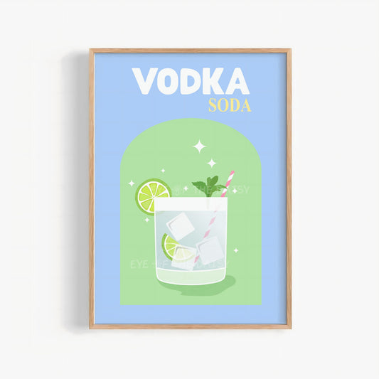 Retro Vodka Soda printable wall art in vibrant blue and green – colorful digital download perfect for DIY wall decor