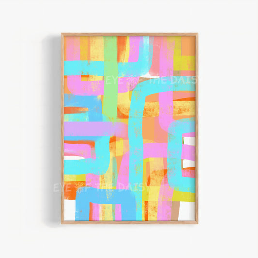 Vibrant colourful abstract printable wall art, bold colors contemporary line art digital download