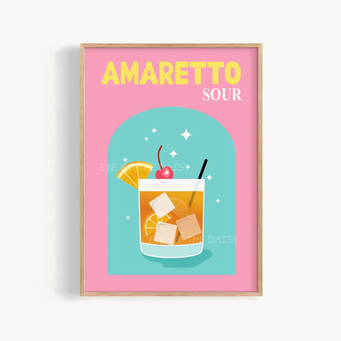 Amaretto Sour print, cute and vibrant cocktail wall art download for quirky dining room or home bar gallery wall