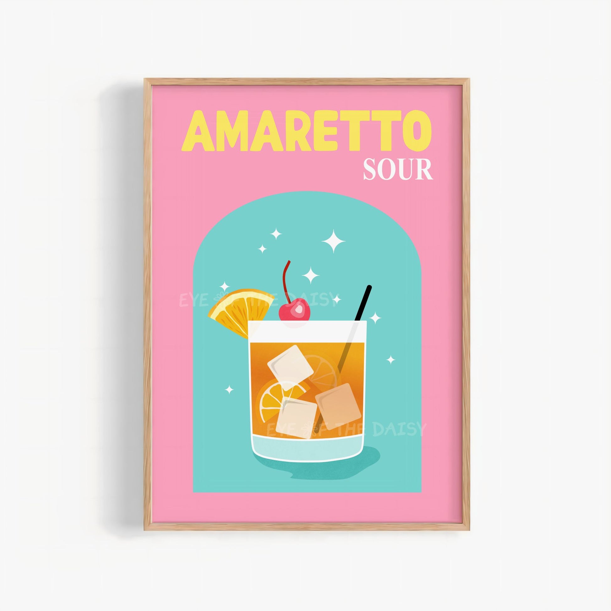 Amaretto Sour print, cute and vibrant cocktail wall art download for quirky dining room or home bar gallery wall