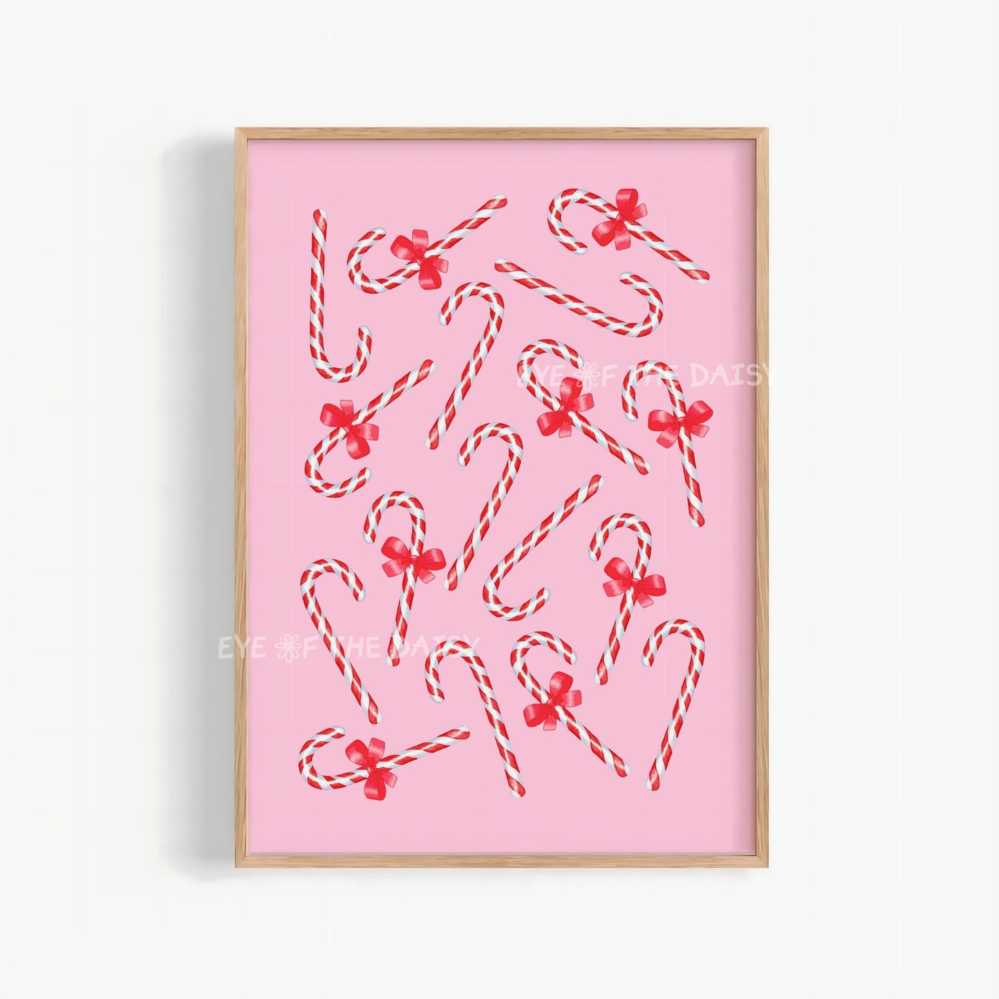 Pink Red Bows Candy Canes Print Download | Cute Whimsical Christmas Printable Wall Art