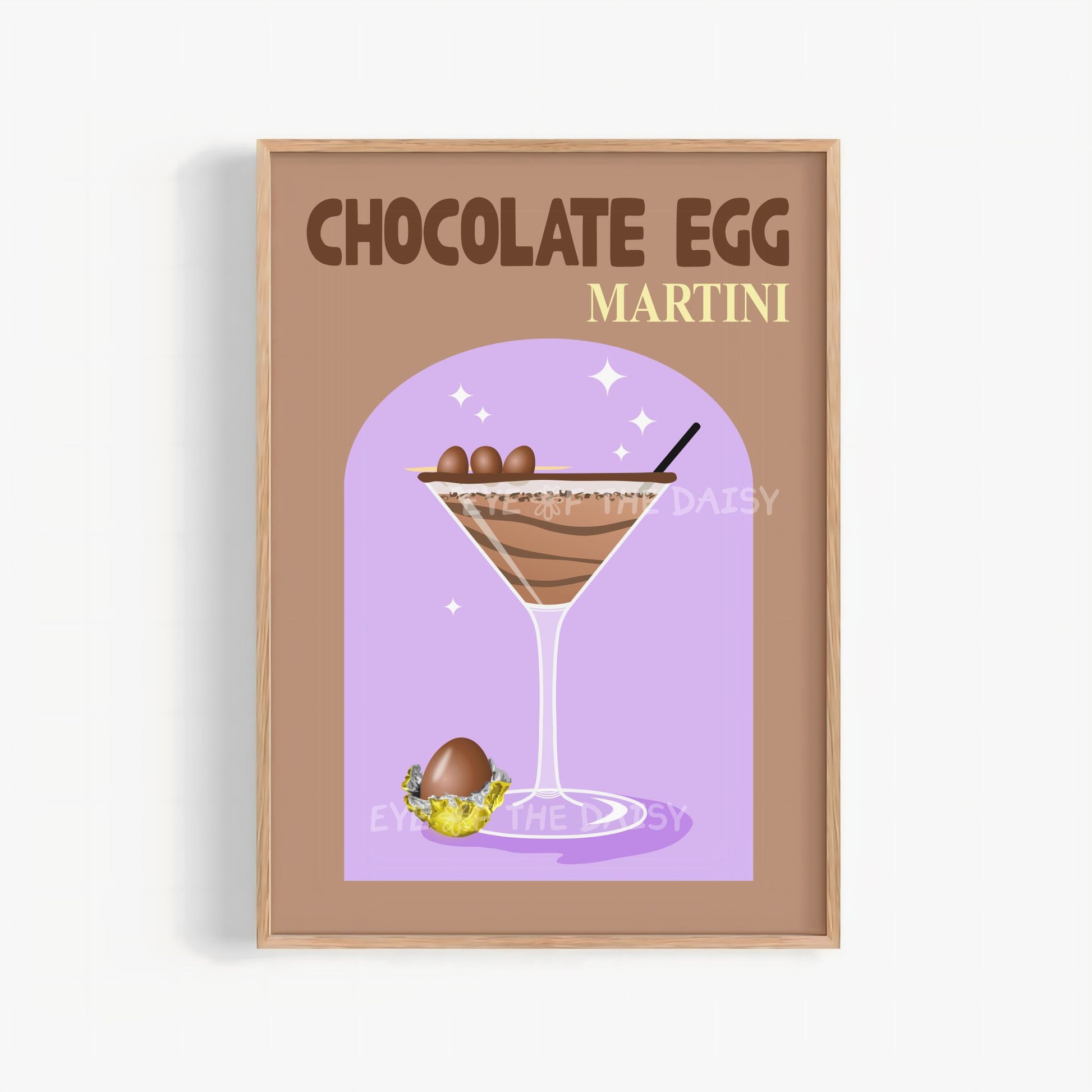 Chocolate Egg Martini printable wall art, Easter cocktail poster, brown purple bar cart decor