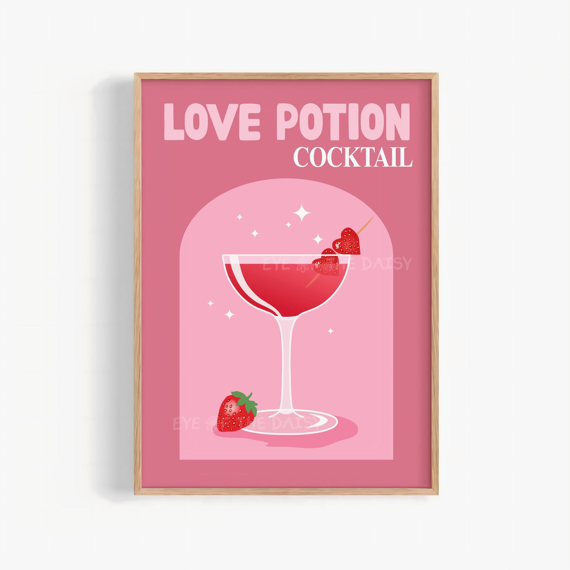 Love Potion cocktail printable wall art in pink and red, cute drink print digital download for Valentine’s Day decor
