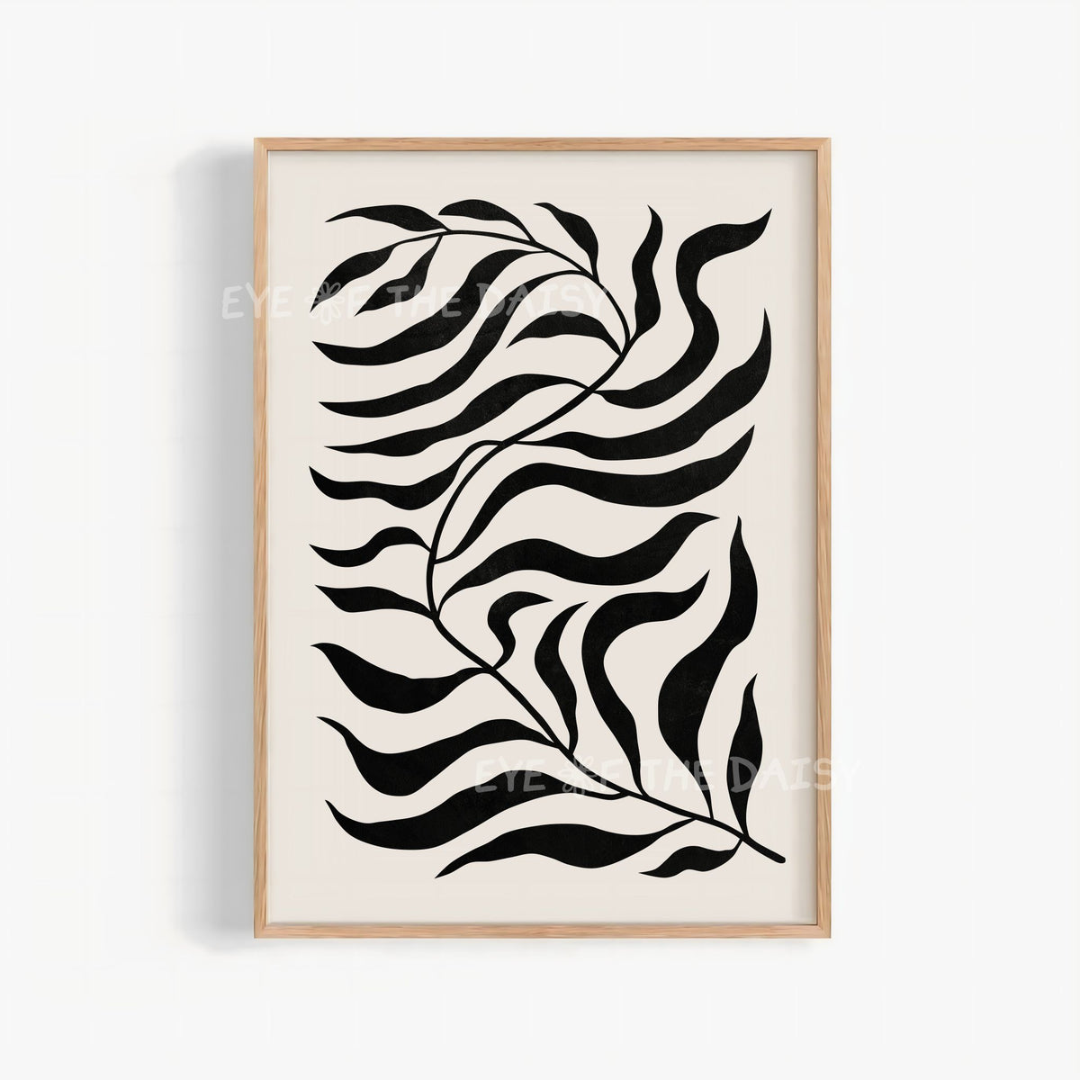 black abstract leaf print digital download, modern minimalist botanical wall art for neutral decor