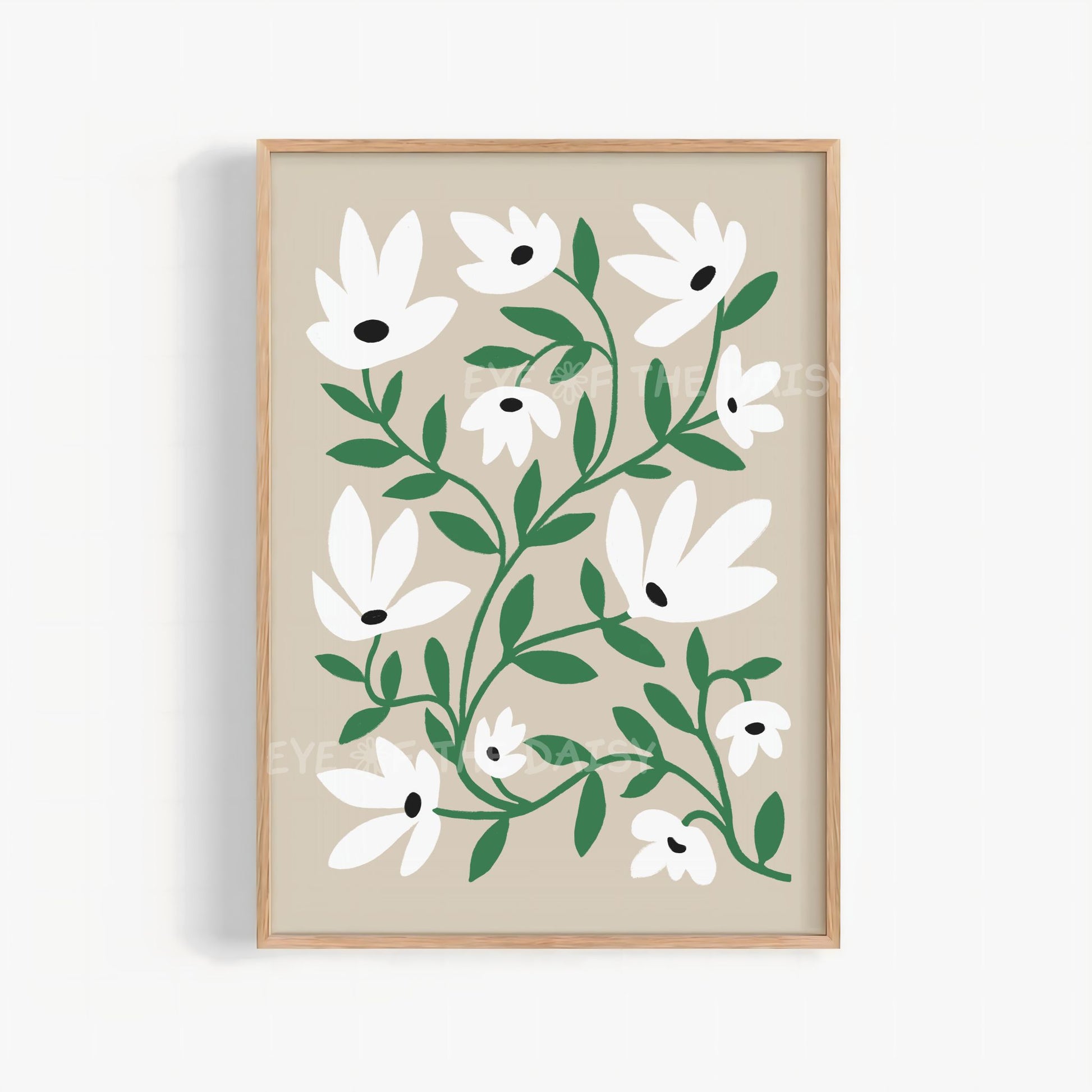 Neutral white and green botanical printable wall art, Scandi boho floral print digital download