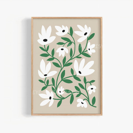 Beige and White Abstract Floral Printable Wall Art | Neutral Scandi Botanical Print Digital Download