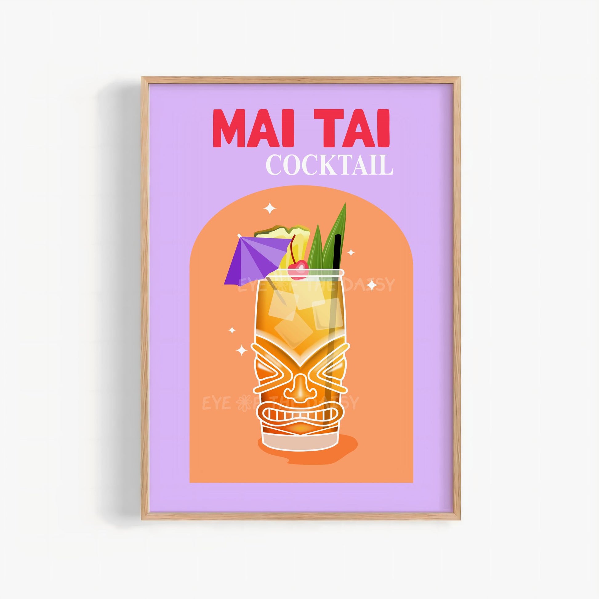 Retro Mai Tai printable wall art in vibrant purple and orange – colorful Tiki cocktail print digital download