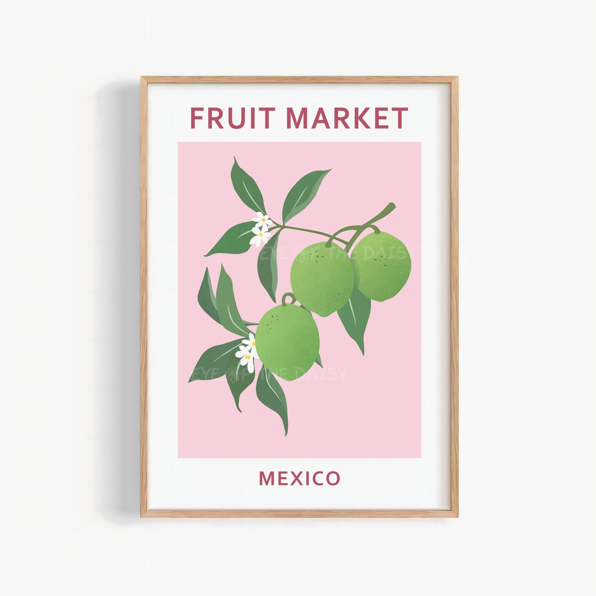 Fruit Market Mexico lime print — pastel pink abstract fruit poster digital download, great for kitchen or dopamine wall decor