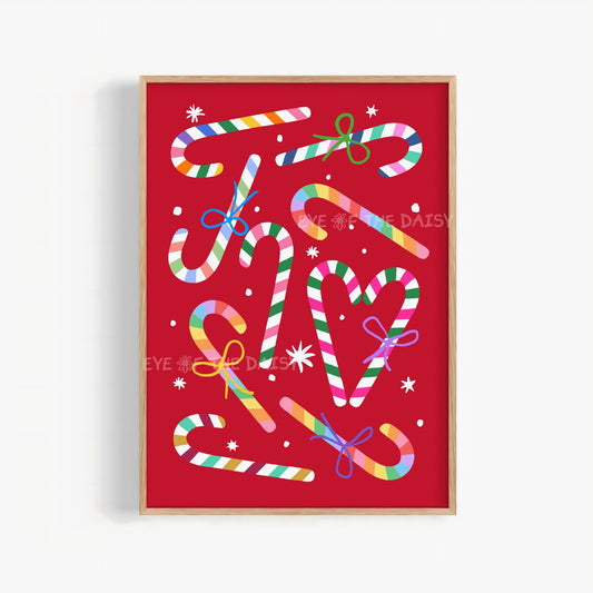 Colorful Candy Canes Digital Print | Retro Maximalist Christmas Printable Wall Art